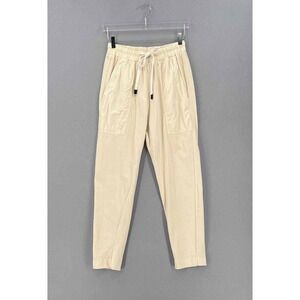 BASSIKE Double Jersey Pants Women XS Cream Cotton Drawstring Contrast Tapered